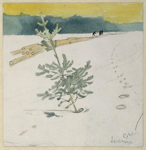 Vinterlandskab (pen og blæk med wc på papir) af Carl Larsson